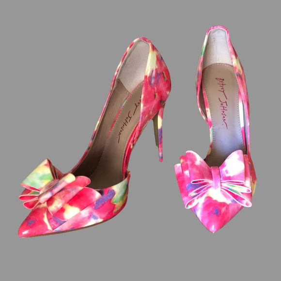 🌹🌸 RARE FINISH D’Orsay Pumps Abstract Floral by Betsey Johnson - Picture 3 of 12